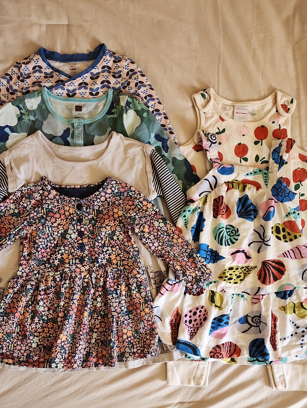 Hanna Andersson Girls Mixed Print Dress Set in Floral, Blue & Cream